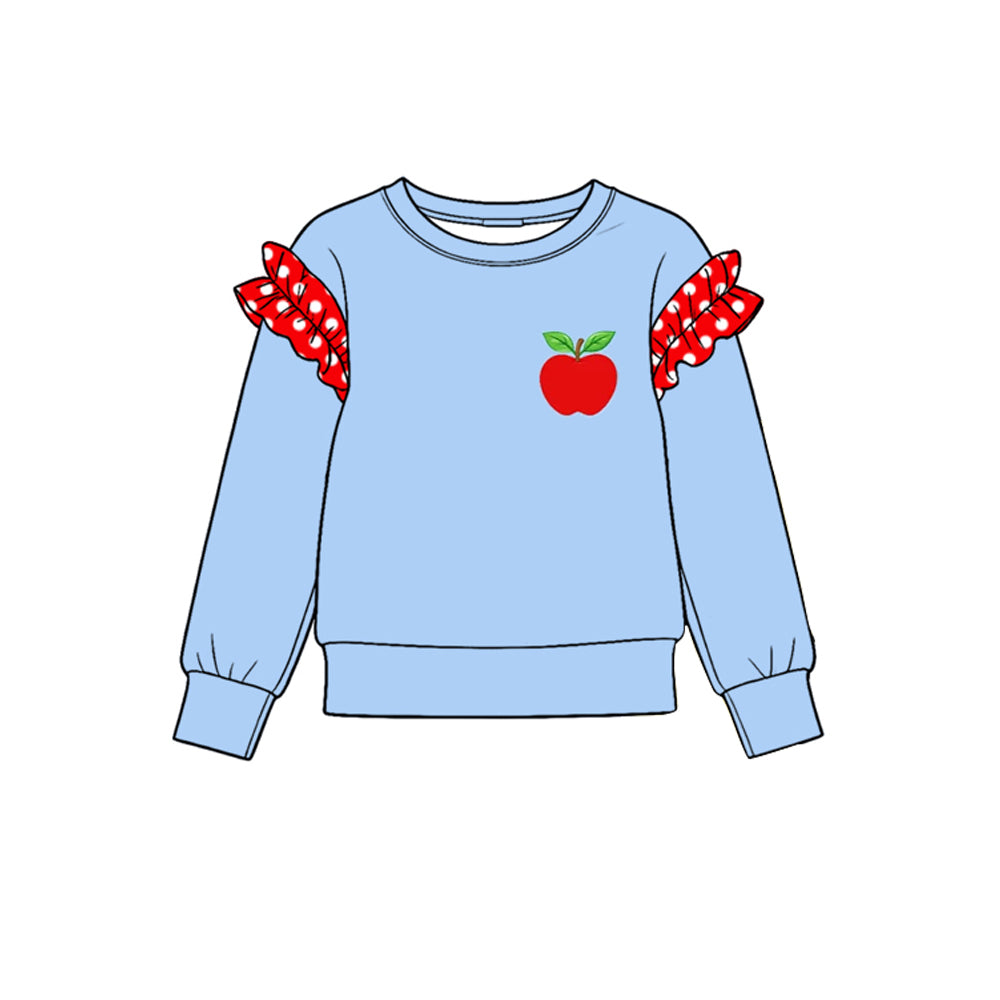 (Preorder new) No moq Baby Girls Crew Neck Polka Dot Ruffle Shoulder Long Sleeve Cute Shirt Top