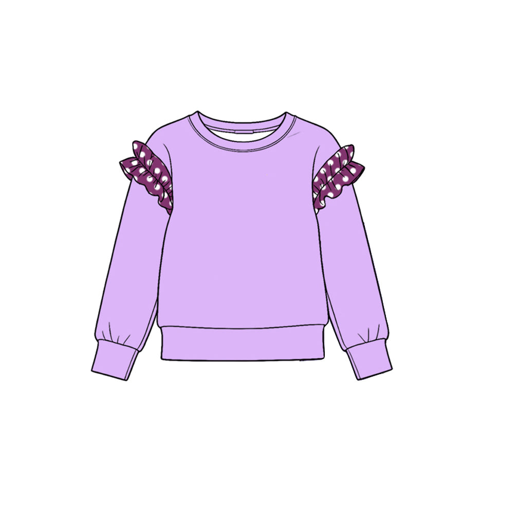 (Preorder new) No moq Baby Girls Crew Neck Solid color Ruffle Shoulder Long Sleeve Top