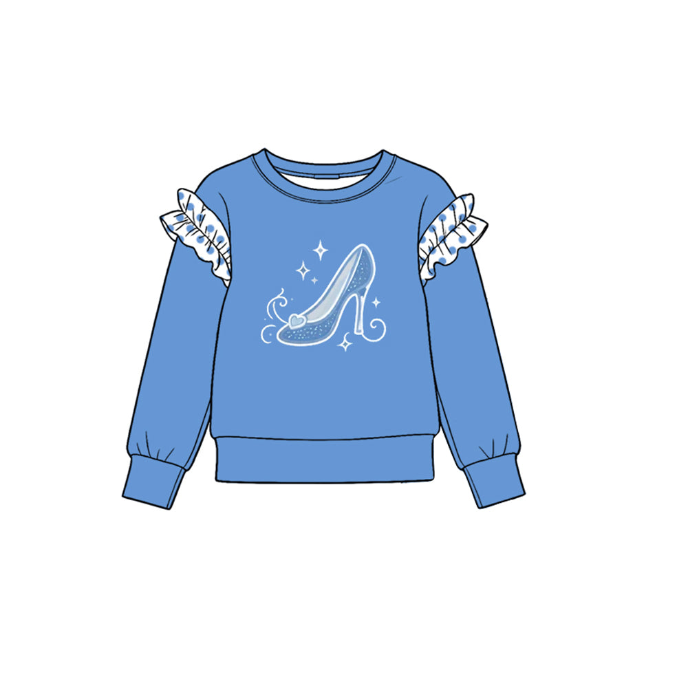 (Preorder new) No moq Baby Girls Crew Neck Ruffle Shoulder Long Sleeve Top