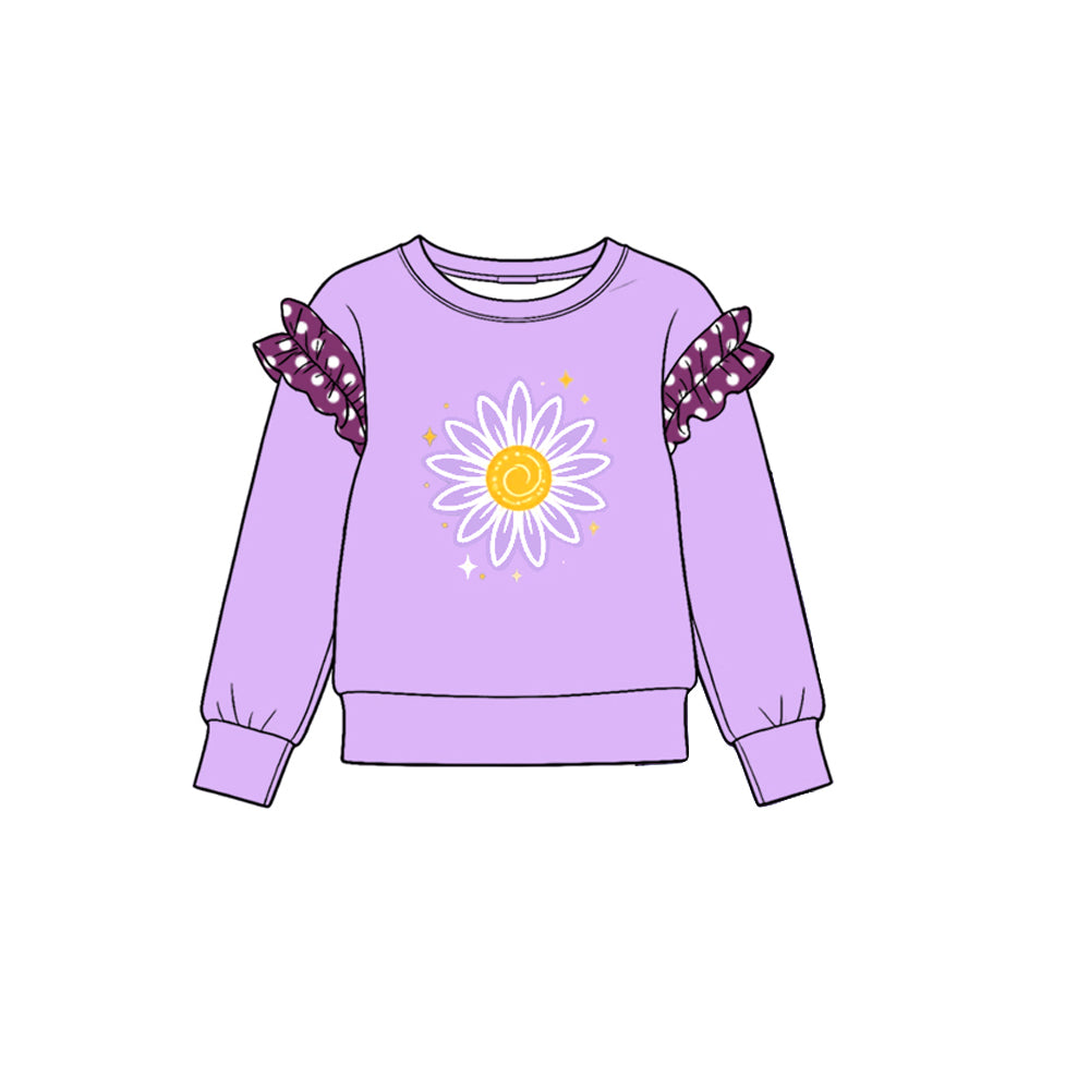(Preorder new) No moq Baby Girls Crew Neck Ruffle Shoulder Long Sleeve Top