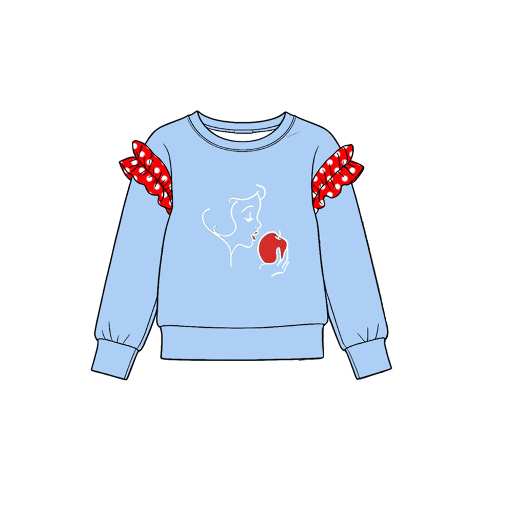 (Preorder new) No moq Baby Girls Crew Neck Ruffle Shoulder Long Sleeve Top
