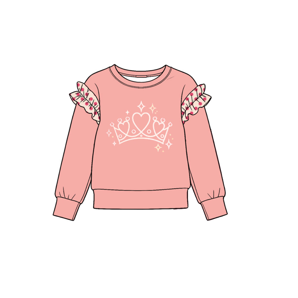 (Preorder new) No moq Baby Girls Crew Neck Ruffle Shoulder Long Sleeve Top