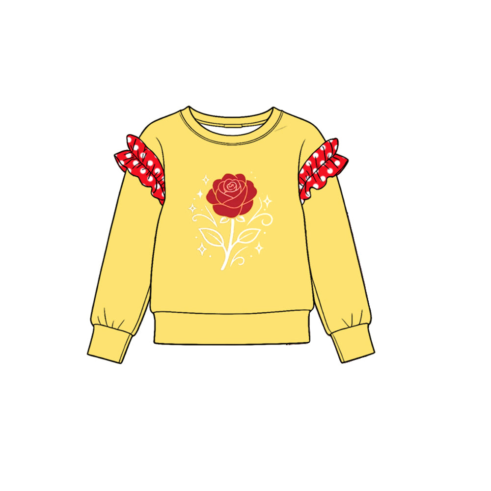 (Preorder new) No moq Baby Girls Crew Neck Ruffle Shoulder Long Sleeve Top