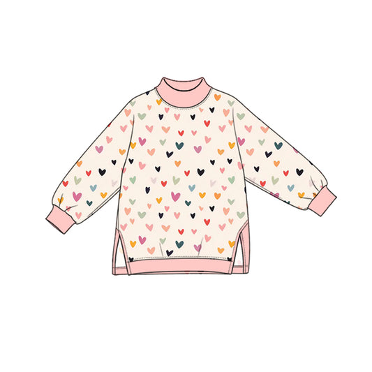 (Preorder new) No moq yoga fabric GT2008 High Neck Baby Girls Heart Print Long Sleeve Crew Neck Tunic Yoga Top