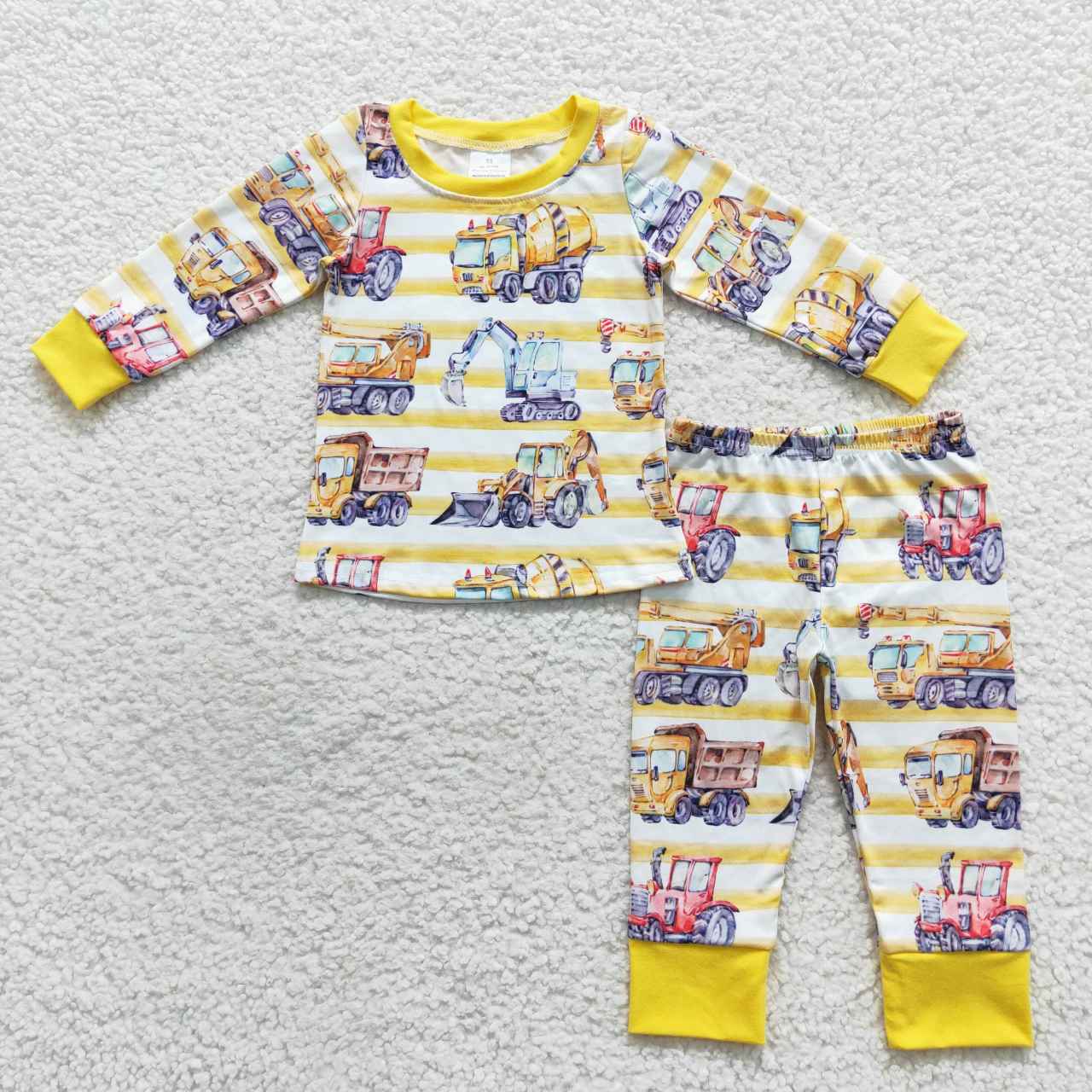 RTS NO MOQ（In Stock ) BLP0283 Truck tractor yellow and white striped long-sleeved trouser suit
