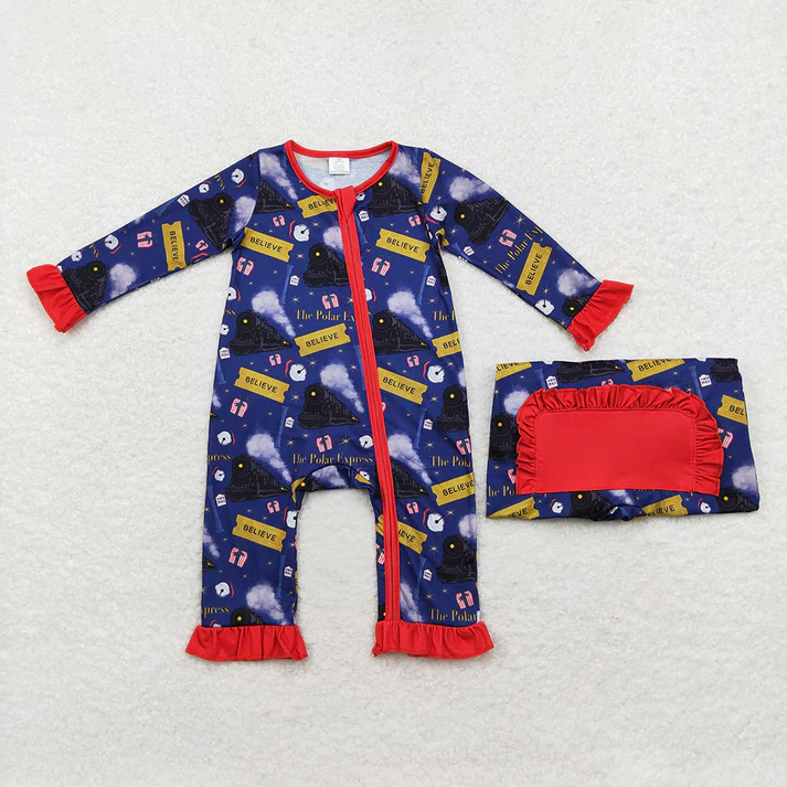 RTS NO MOQ  Girls Boys Christmas Train Tee Shirt Pants Pajamas Sets