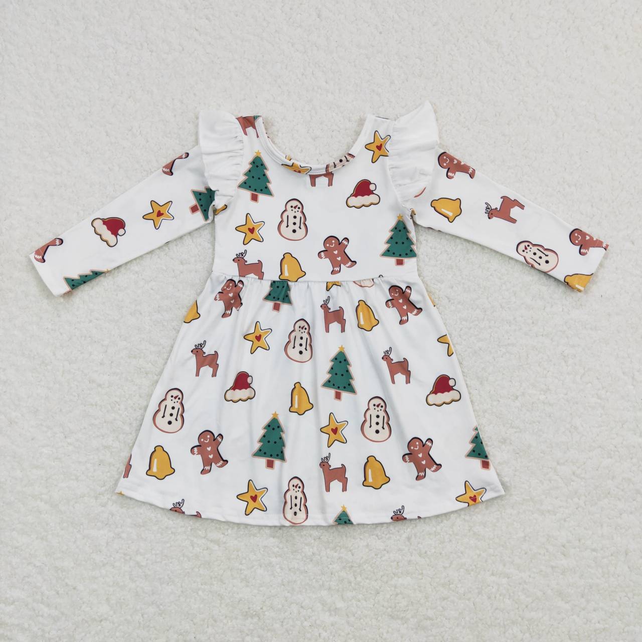 GLD0442 Gingerbread Man Star Christmas Tree Cookie Lace Long Sleeve Dress