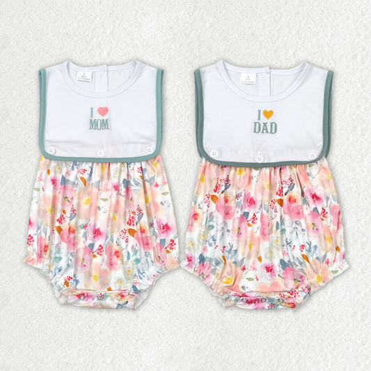 Sibling baby kids clothes I love mom embroidered love flower tank top jumpsuit