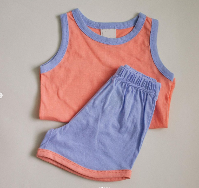 Peach cyan boy vest suit