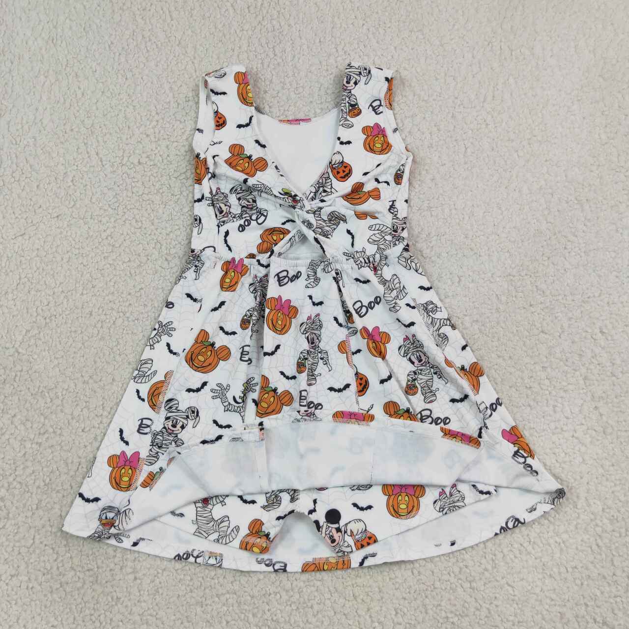 NEW RTS NO MOQ yoga fabric GSD4291 Yoga Cute Clothes Baby Girls Pumpkin Halloween Print Sleeveless Knee Length Athletic Dress
