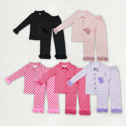 RTS NO MOQ Adult Women 5 Colors Button Up Top Pants Fur Pajamas