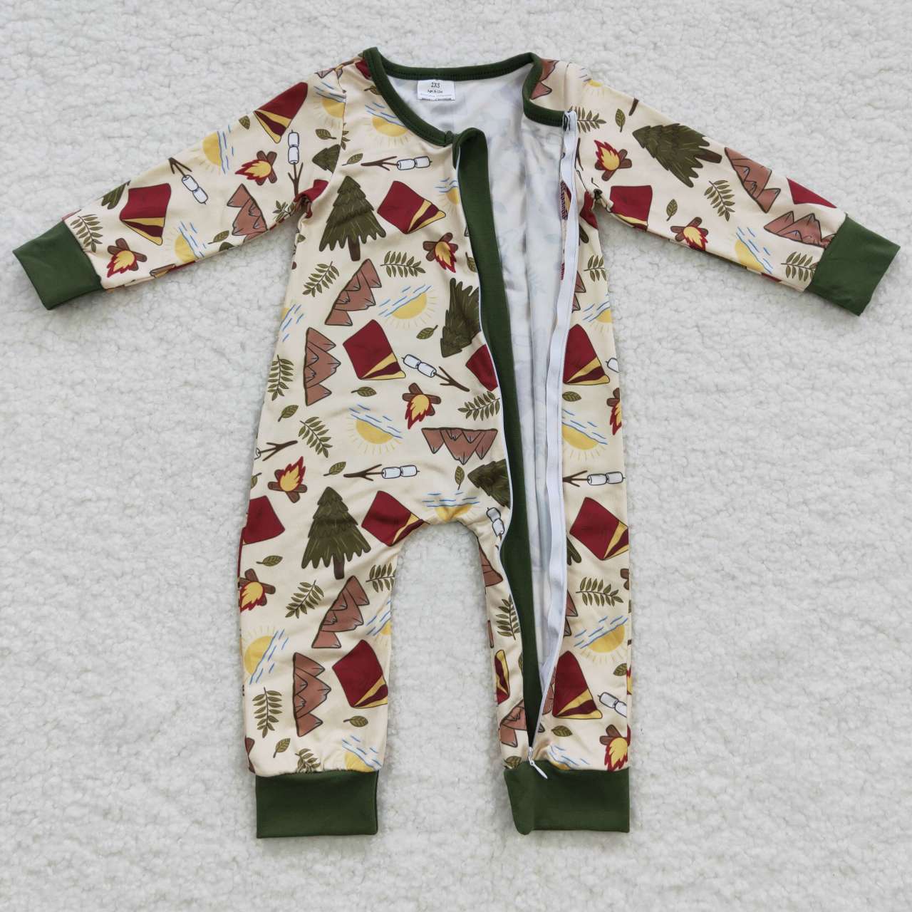 RTS NO MOQ（In Stock ) LR0398 Camping Adventure Torch Tree Tent Zipper Long Sleeve Onesie