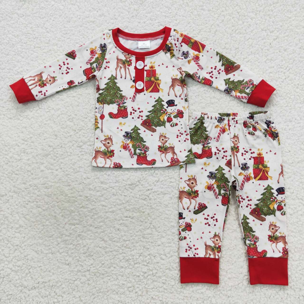 RTS NO MOQ（In Stock ) Snowman Fawn Christmas Tree Red Long Sleeve Pants Suit