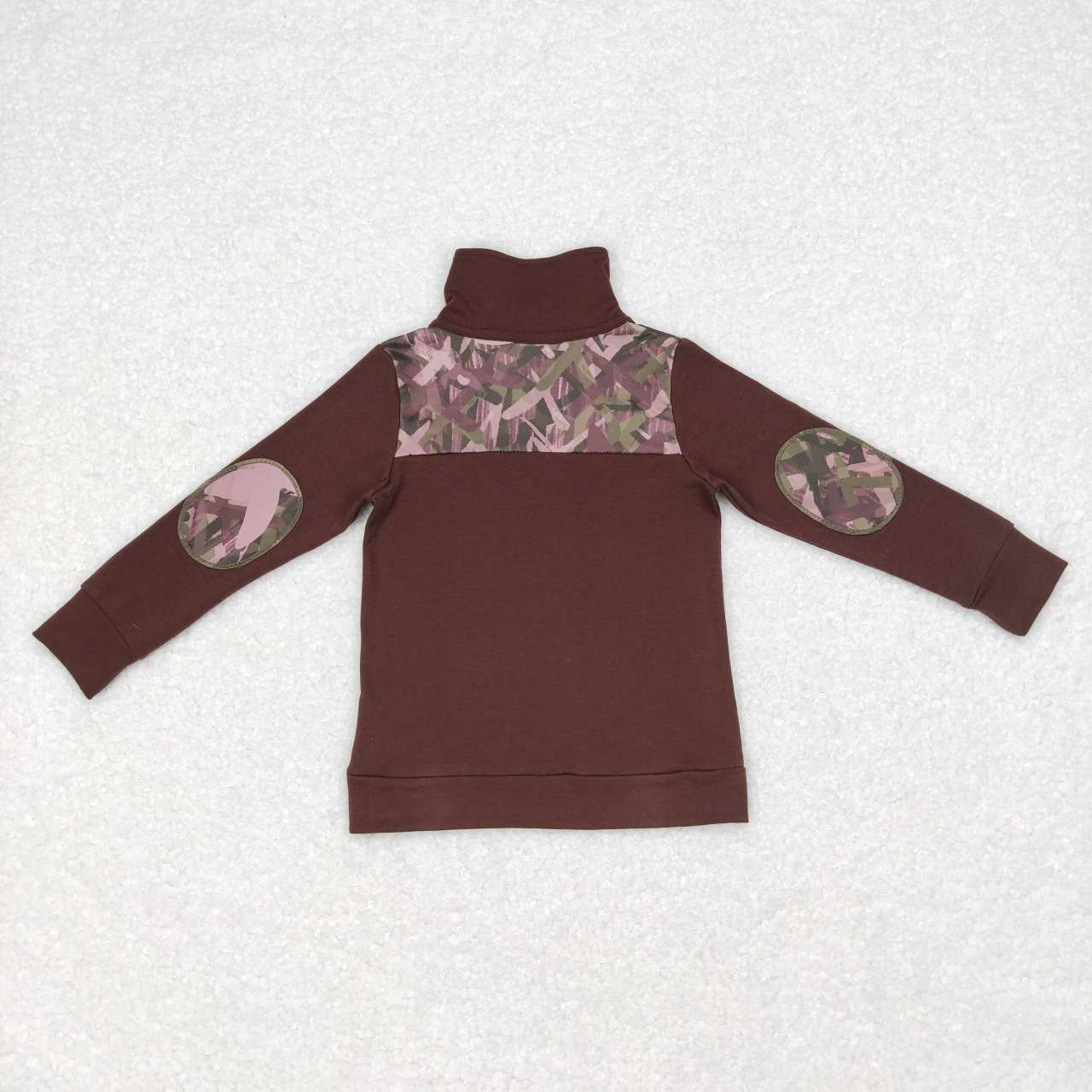 RTS NO MOQ（In Stock ) Camouflage brown and green zippered long-sleeved top