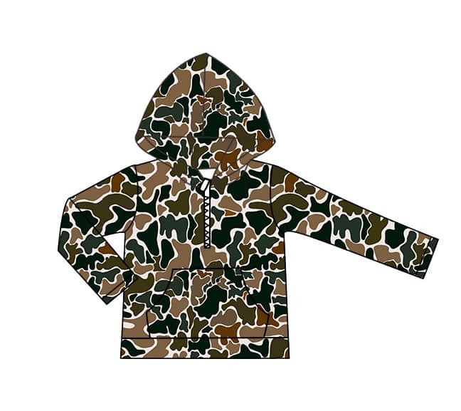 Custom moq 3 eta 6-8weeks Long Sleeve Camouflage Zip-Up Hooded Pullover
