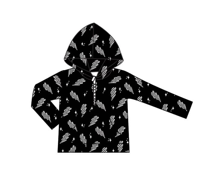 Custom moq 3 eta 6-8weeks Long Sleeve Black Lightning Zip Hooded Pullover
