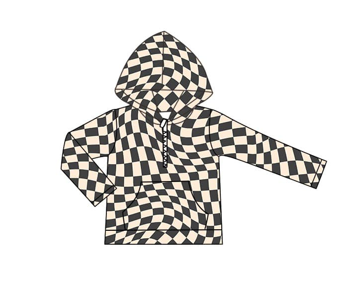 Custom moq 3 eta 6-8weeks Long Sleeve Dark Grey Plaid Zipper Hooded Pullover