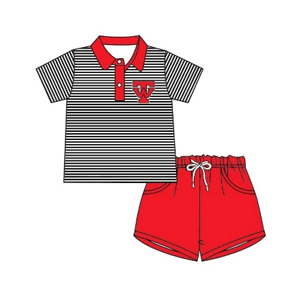 Deadline: May 10custom no moq eta 5-6week Striped top and red shorts set