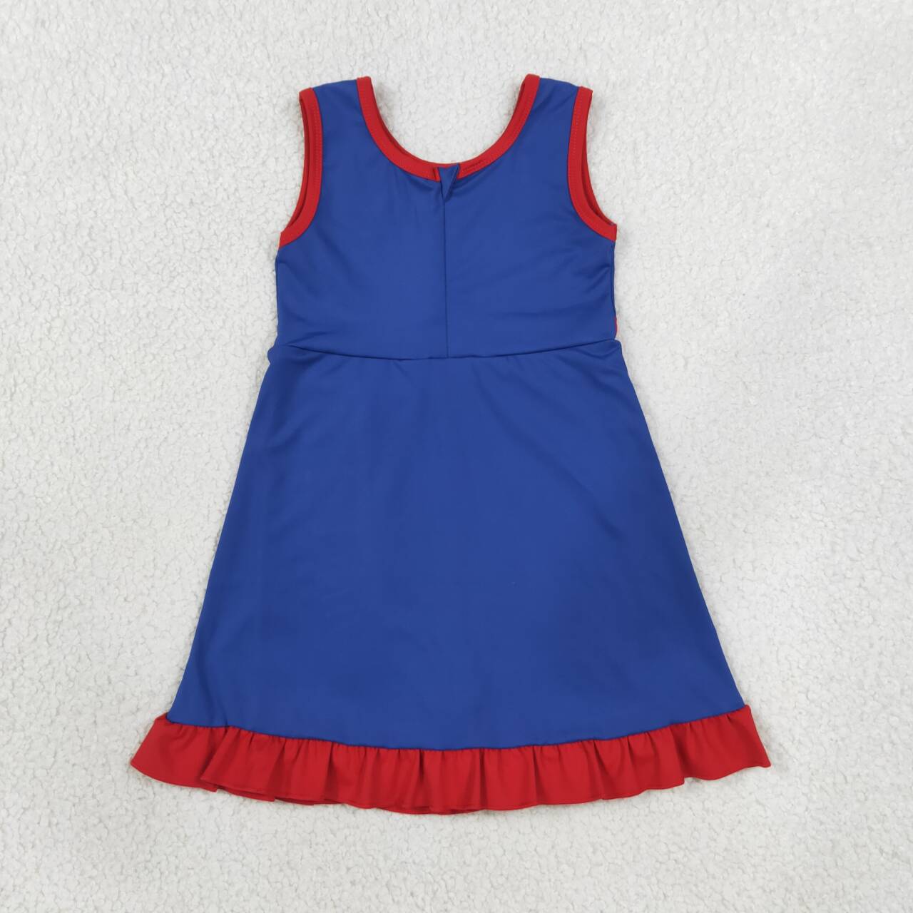 NEW RTS NO MOQ yoga fabric cotton GSD4133 Baby Girls Navy Printed Sleeveless Scallop Yoga Active Short Knee Length Dress