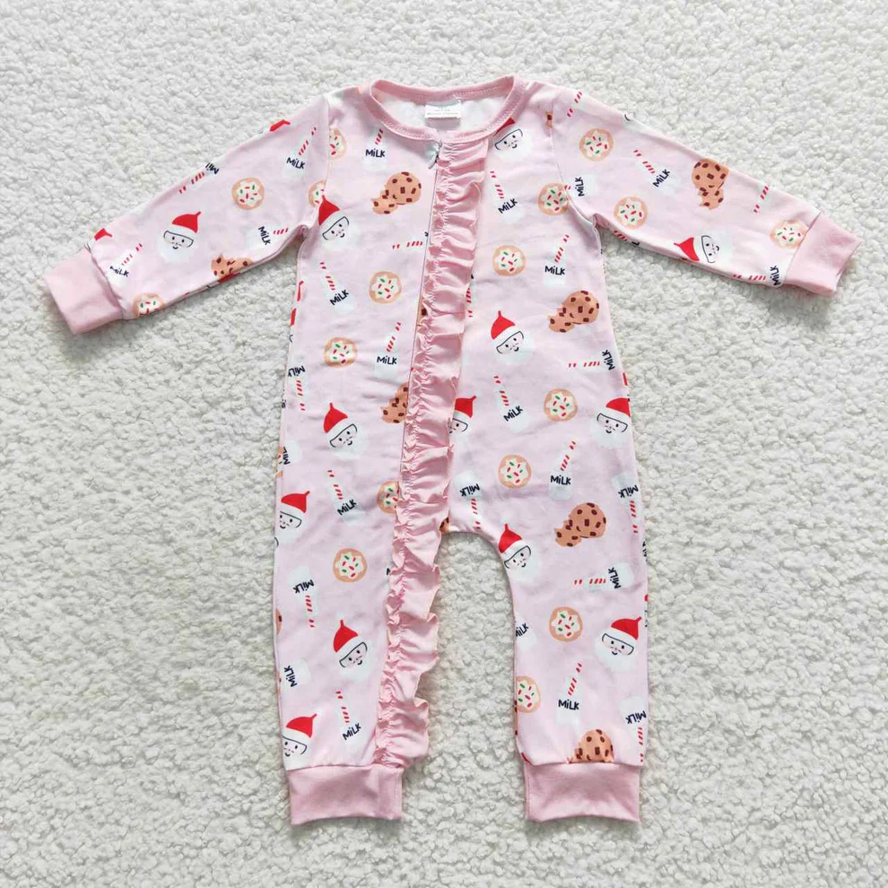 RTS NO MOQ Christmas Sibling Santa Milk Cookie Pajama Set Romper milk sillk fabric