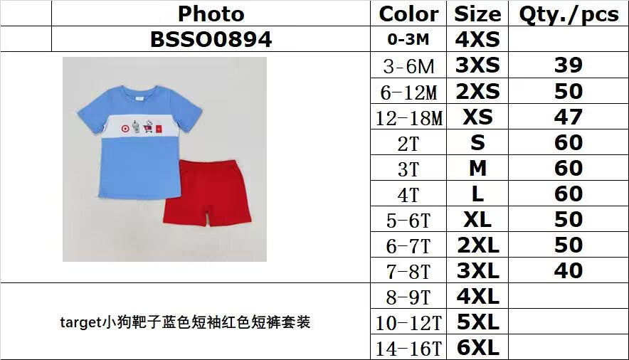 RTS NO MOQ BSSO0894 target puppy target blue short-sleeved red shorts suit