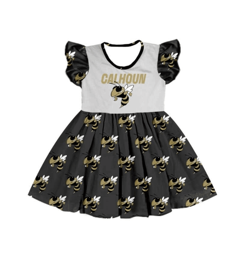 Girls black flying sleeve dress CALHOUN moq 5