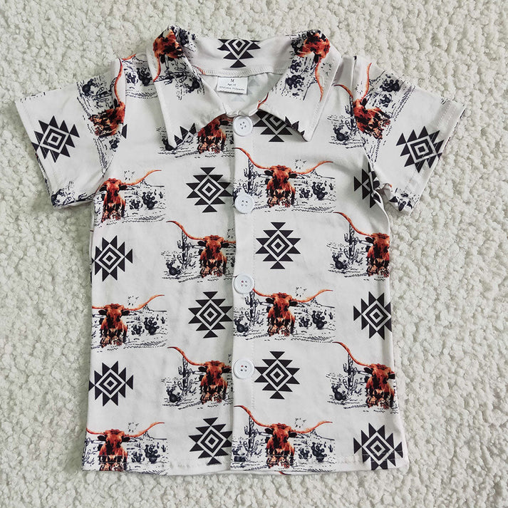 RTS Baby Boys Western Summer Sibling Button Ups Short Sleeve Shirts Tops