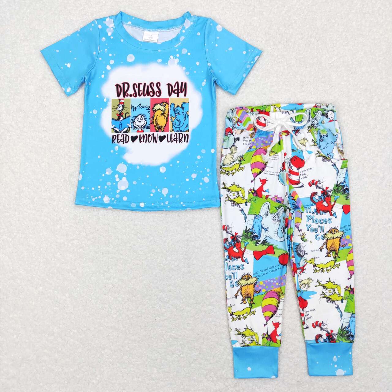 BSPO0241 dr seuss day letter blue short sleeve trousers suit