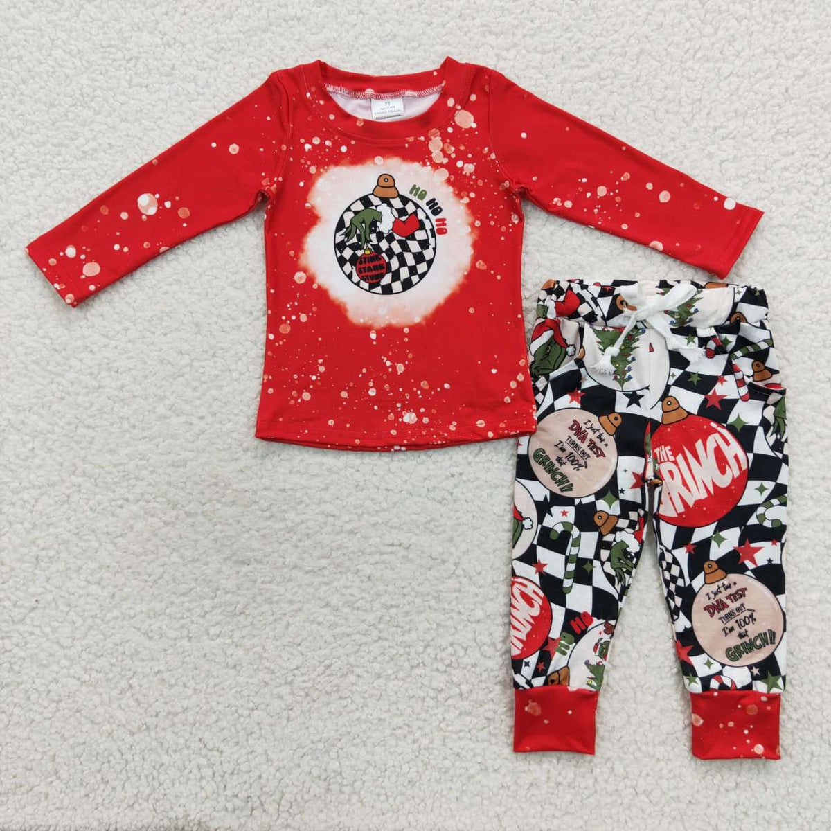 BLP0209 Cute Clothes Boys red long-sleeved black and white checkered trouser suit