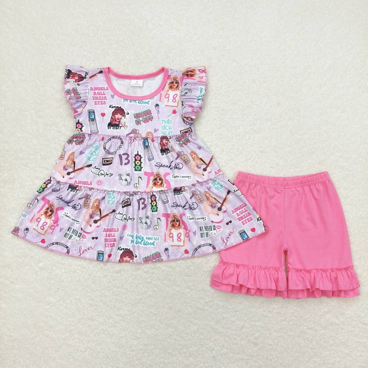 RTS GSSO0676Taylor Swift purple flying sleeve rose pink shorts suit