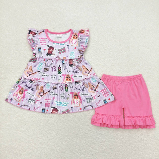 RTS GSSO0676Taylor Swift purple flying sleeve rose pink shorts suit