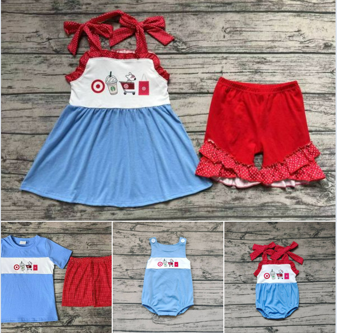 RTS Target puppy target blue short-sleeved red shorts set