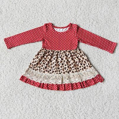 RTS NO MOQ（In Stock ) Polka dot leopard print lace long sleeve skirt