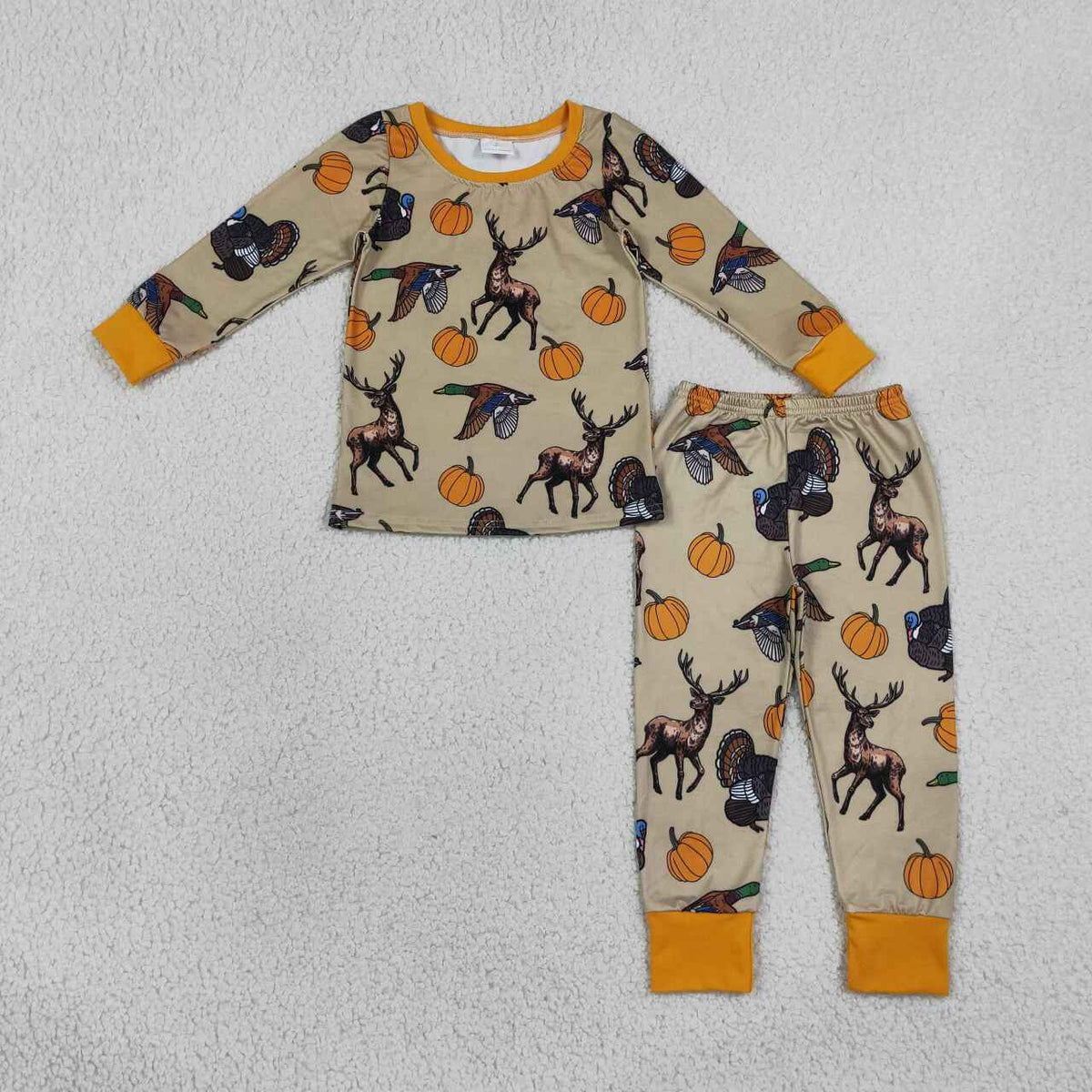 NEW RTS NO MOQ milk silk BLP1556 Baby Boys Pumpkins Ducks Turkey Top Pant Thanksgivings Pajamas Set Holiday Outfit