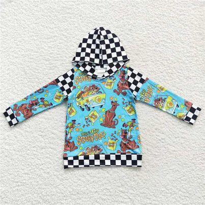 RTS NO MOQ（In Stock ) BT0300 Cute Clothes  dog black and white hooded blue long-sleeved top