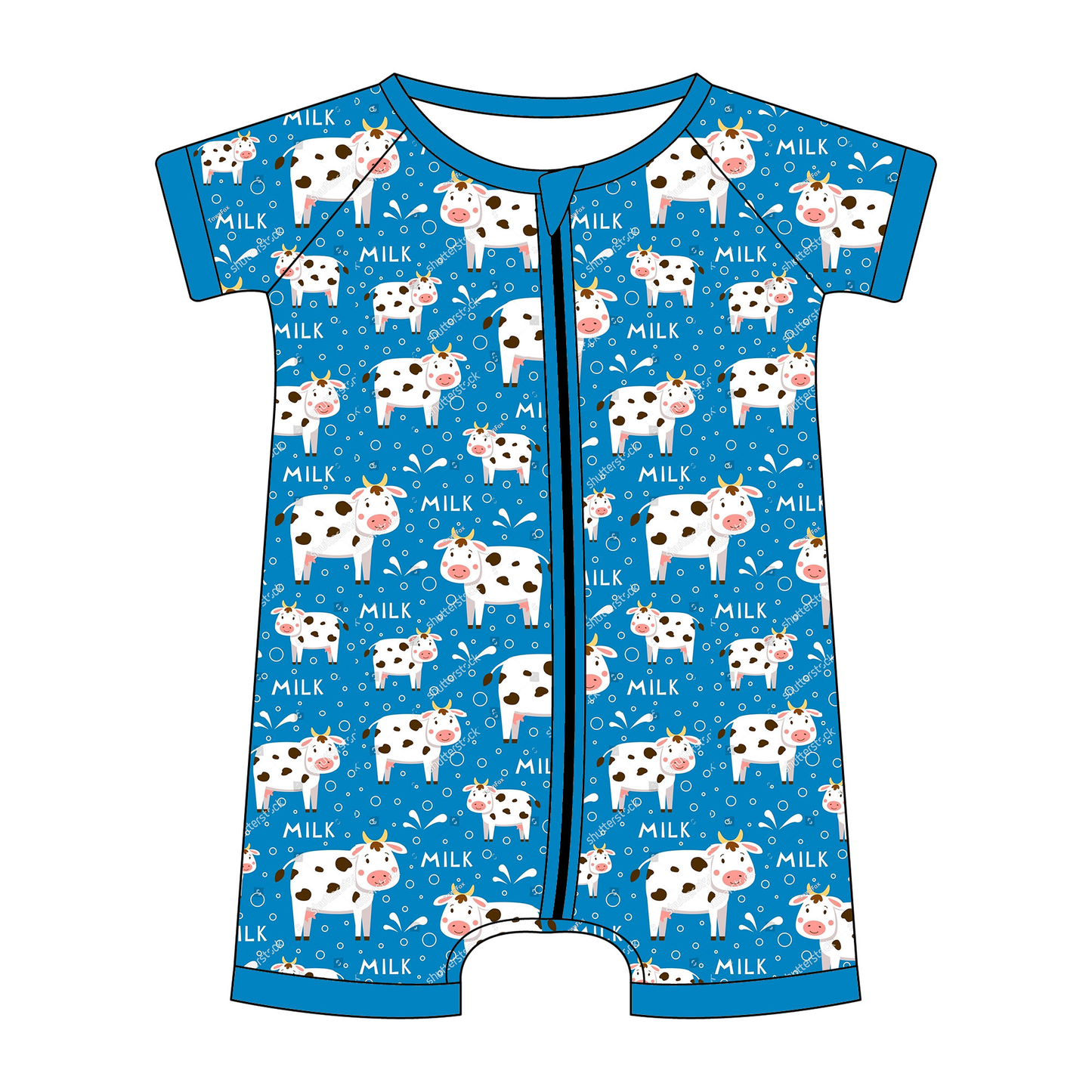 custom moq 5 eta 4-5weeks  Cow short-sleeved romper milk silk cow farm drinking milk  sleeper