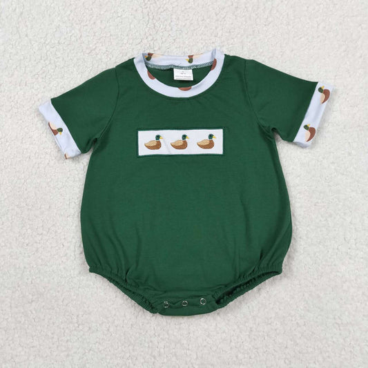 RTS NO MOQ SR4092 Baby Boys Embroidery Ducks Short Sleeve Hunting Rompers Cute Outfit for Little Ones
