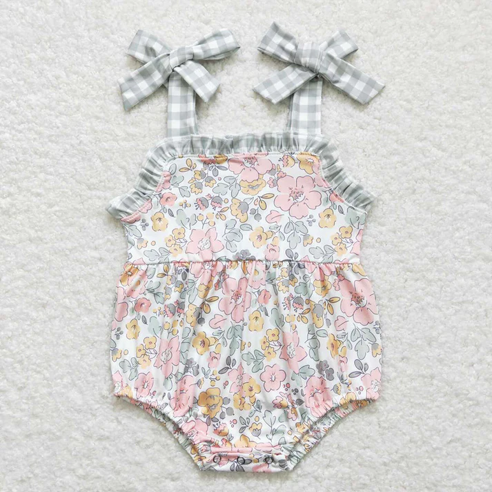 RTS Baby Girls Spring Green Pink Flowers Tunic Ruffle Shorts Outfits Rompers Clothing Sets