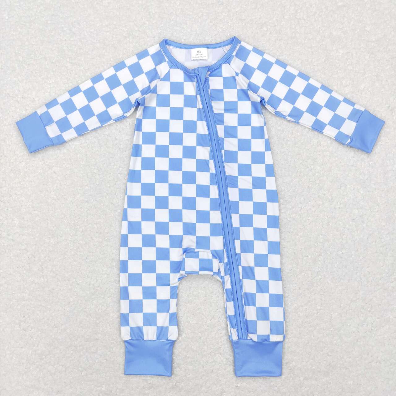 RTS NO MOQ（In Stock) LR0811 Blue and white plaid zippered long-sleeved jumpsuit