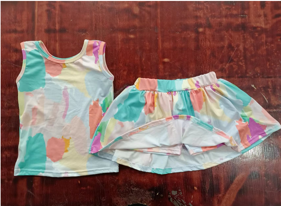 Tie dye summer girls short sleeve skirt suit shorts