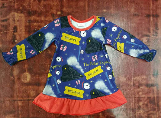 Custom moq 3 eta 6-7weeks Train Blue Ruffle Hem Long Sleeve Top
