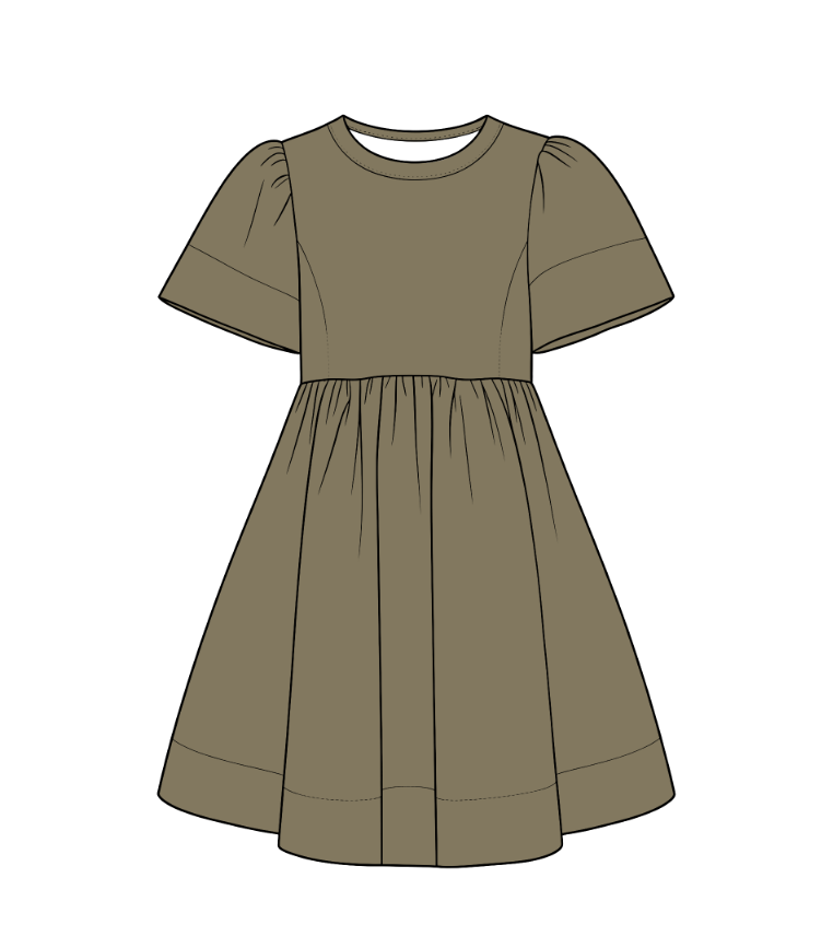 custom moq 5 mix size cotton Baby Girls Solid Short Sleeve Round Neck Gathered Waist Swing Dress