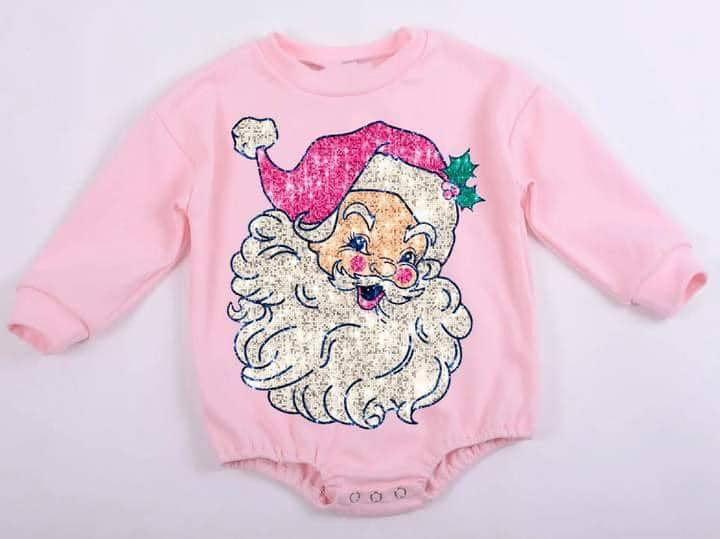 Custom moq 3 eta 6-8weeks Pink Long Sleeve Santa Romper
