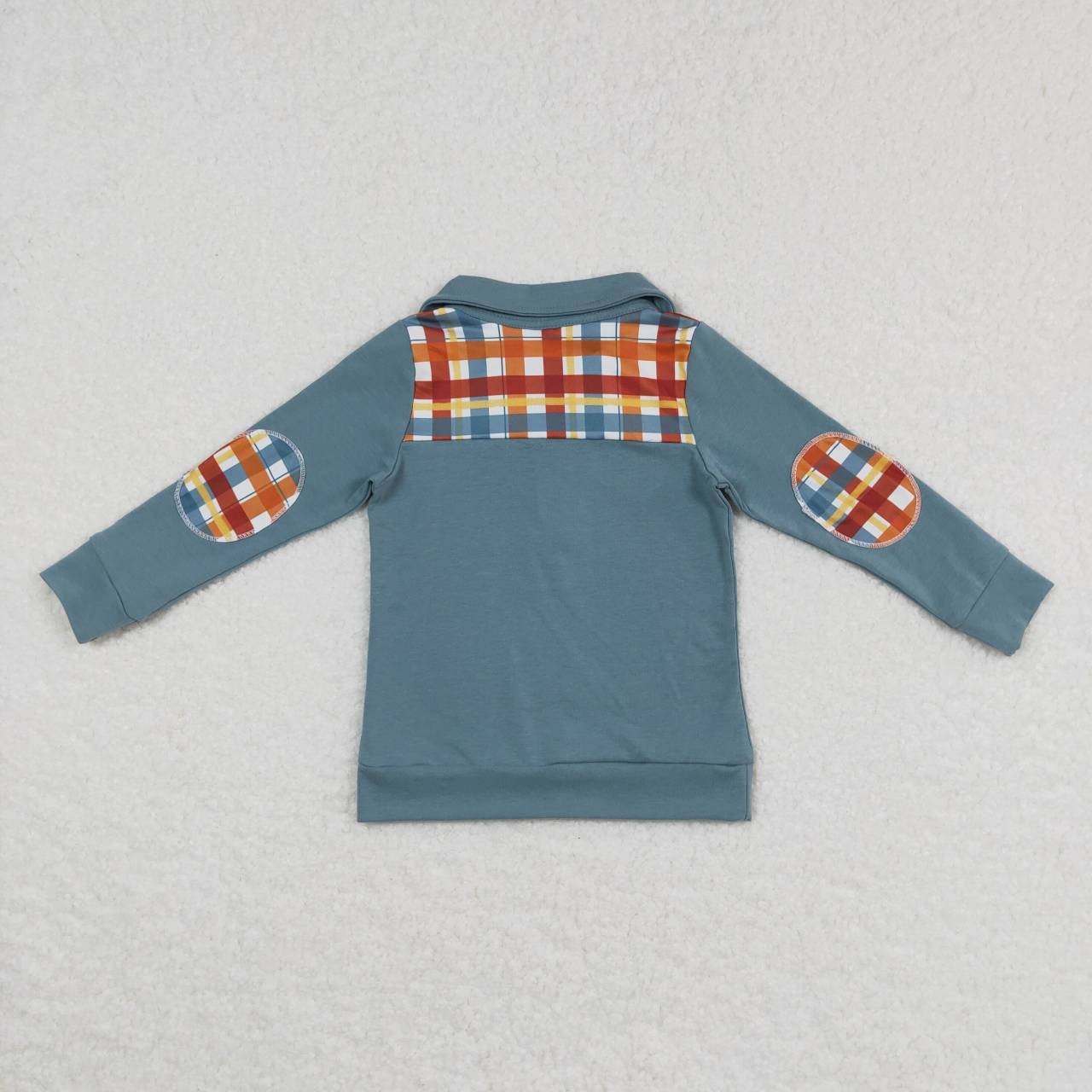 BT0313 Orange and green plaid zipper long-sleeved top
