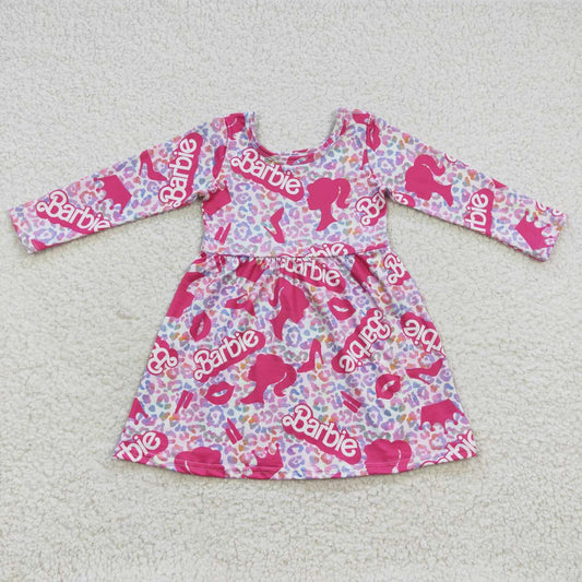 GLD0276 Girls letter purple leopard print long sleeve dress