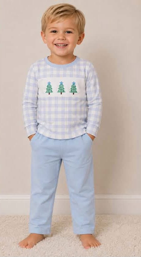 RTS NO MOQ（In Stock ) BLP0178 Embroidered Chistmas long sleeve pants set