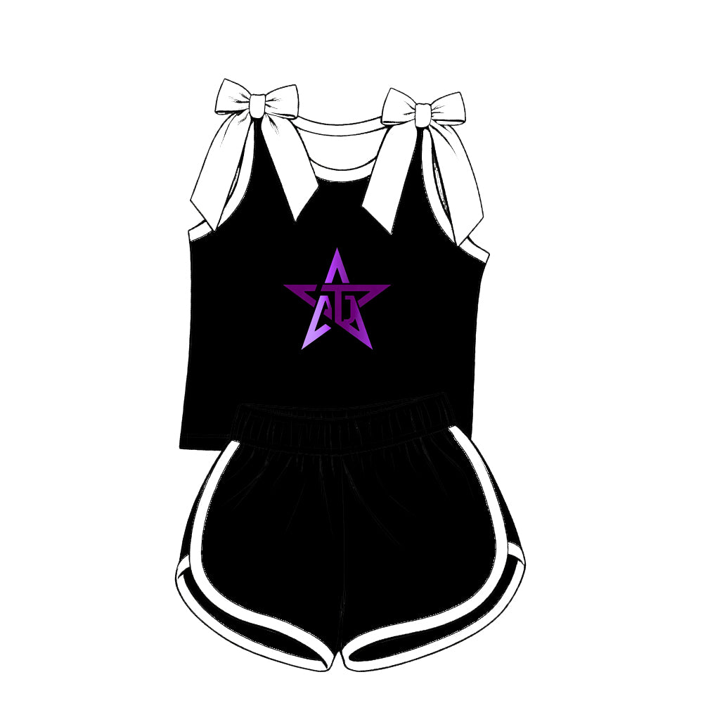 custom moq 5 mix size JEPN01  Baby Girls  Bow Sleeveless Top Shorts Team Outfit Set