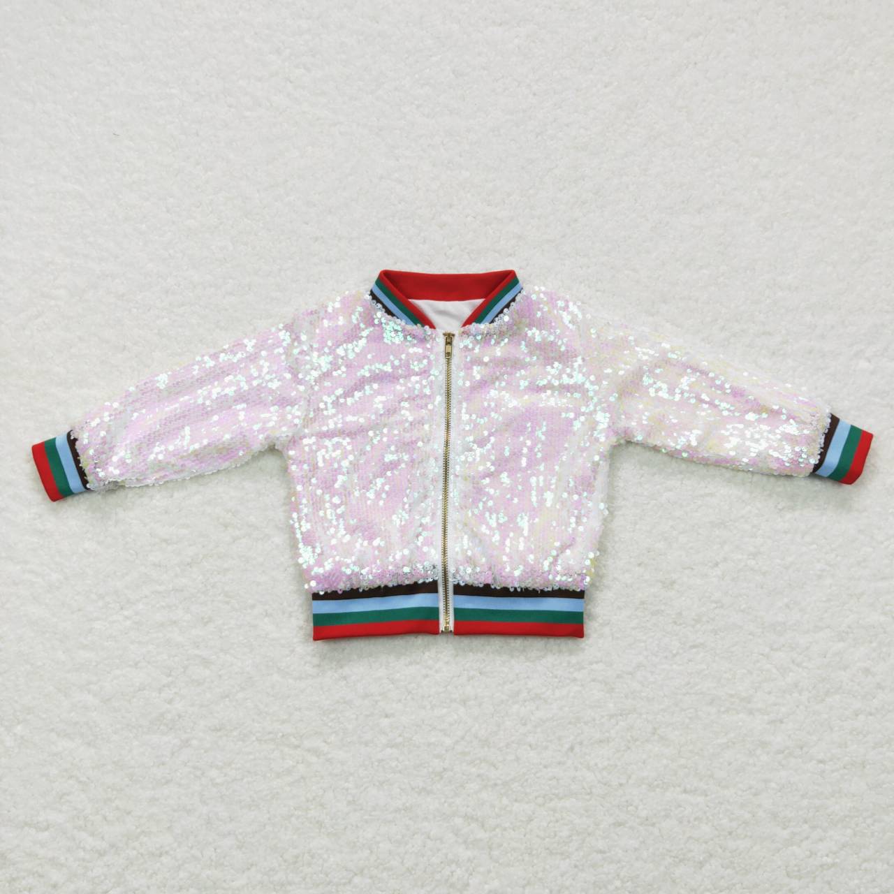 rts no moq BT0294 Pink sequin zipper jacket long sleeve top