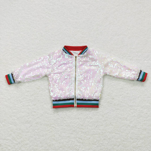 rts no moq BT0294 Pink sequin zipper jacket long sleeve top