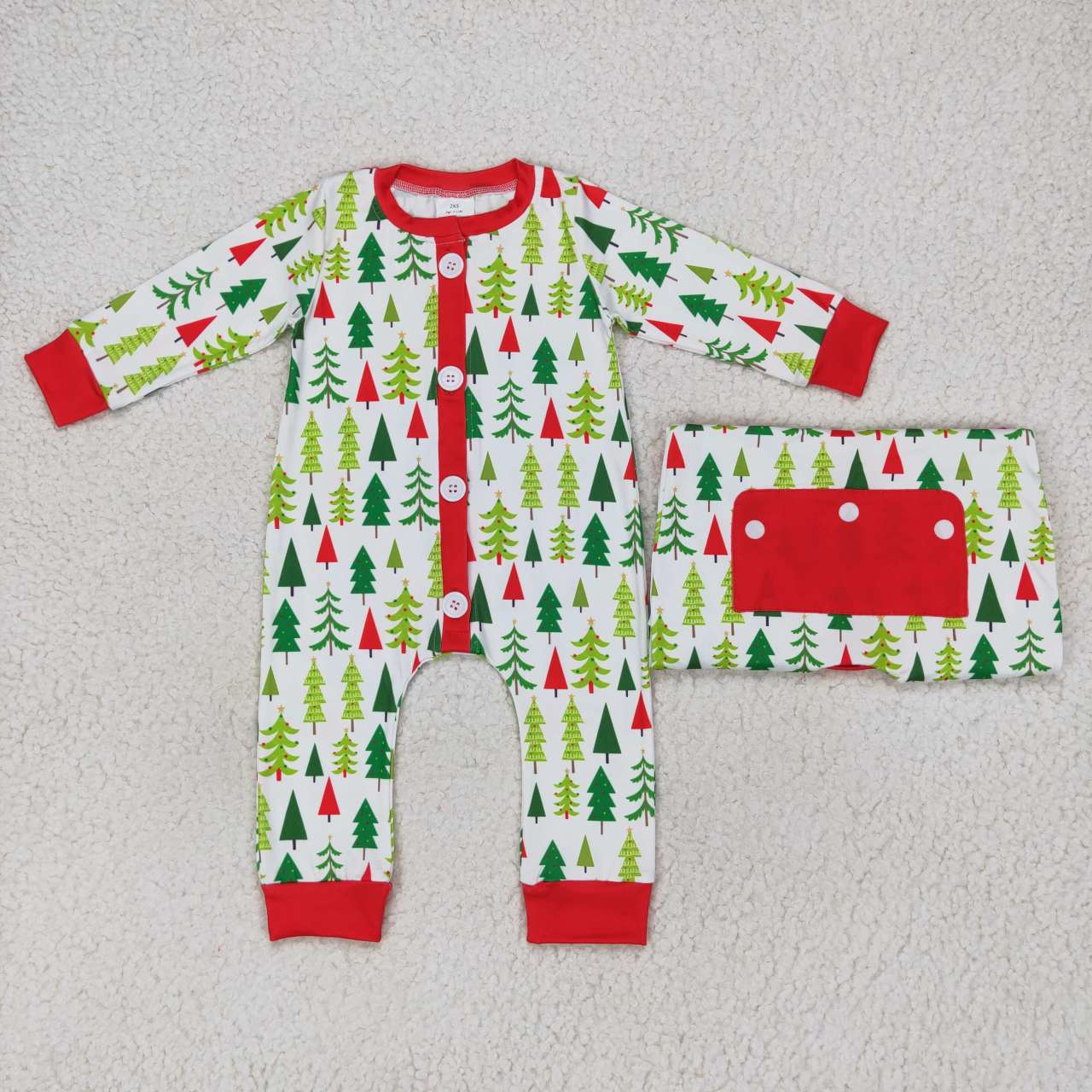 RTS NO MOQ（In Stock) LR0627 Christmas Tree Red and White Zip Long Sleeve Jumpsuit